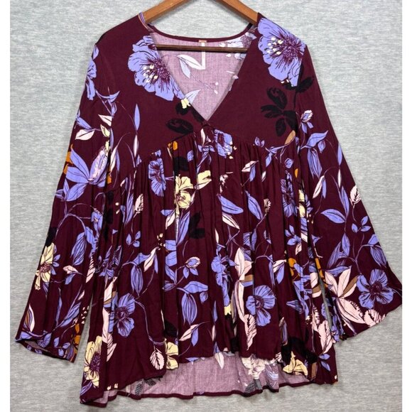 Free People Bella Tunic Purple Long Sleeve Boho Blouse Womens Size XS - Picture 1 of 5